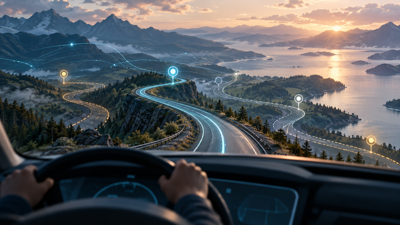 Navigatieroutes door een berglandschap als metafoor voor menselijke controle en AI-besluitvorming